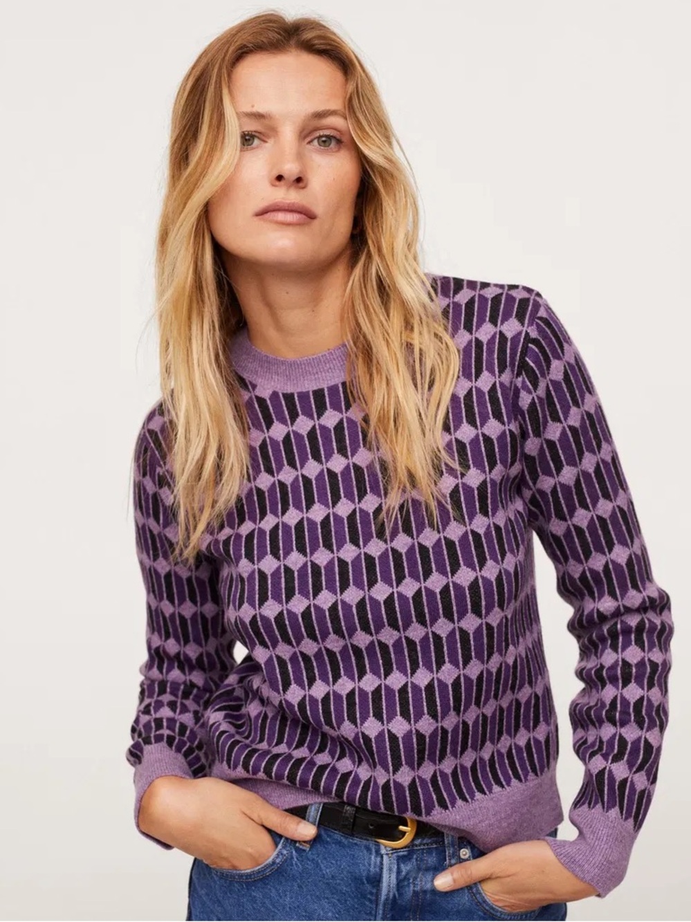 NWOT Mango Women's Purple Geometric Knit Sweater